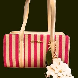 Betsy Johnson Pink Striped Shoulder Bag NWT Spring Canvas Purse
